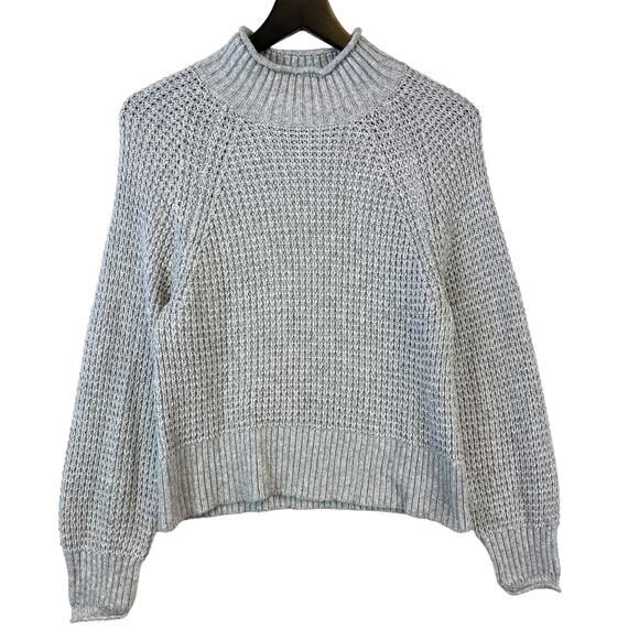 American Eagle XS Mock Neck Knit Raglan Sweater Gray Stretch Oversized - Picture 1 of 9